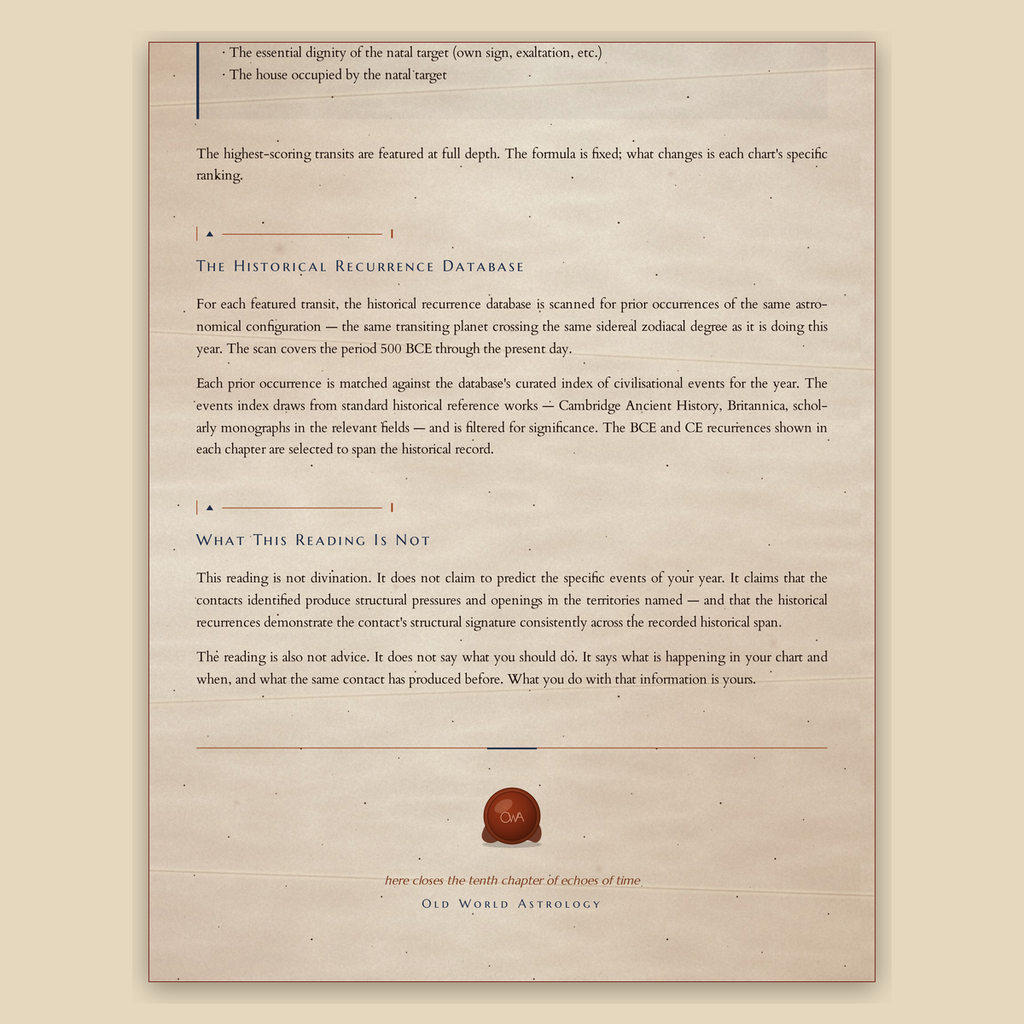 Sample page — the historical recurrence database and exactly how it was computed