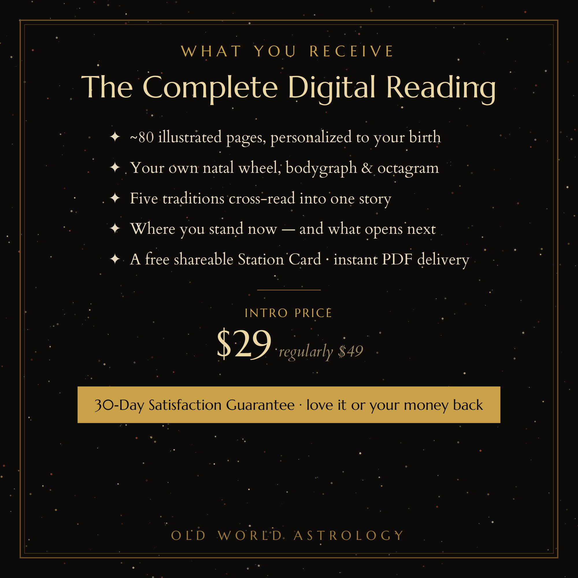 What you receive — the complete digital reading, $29 intro, 30-day satisfaction guarantee